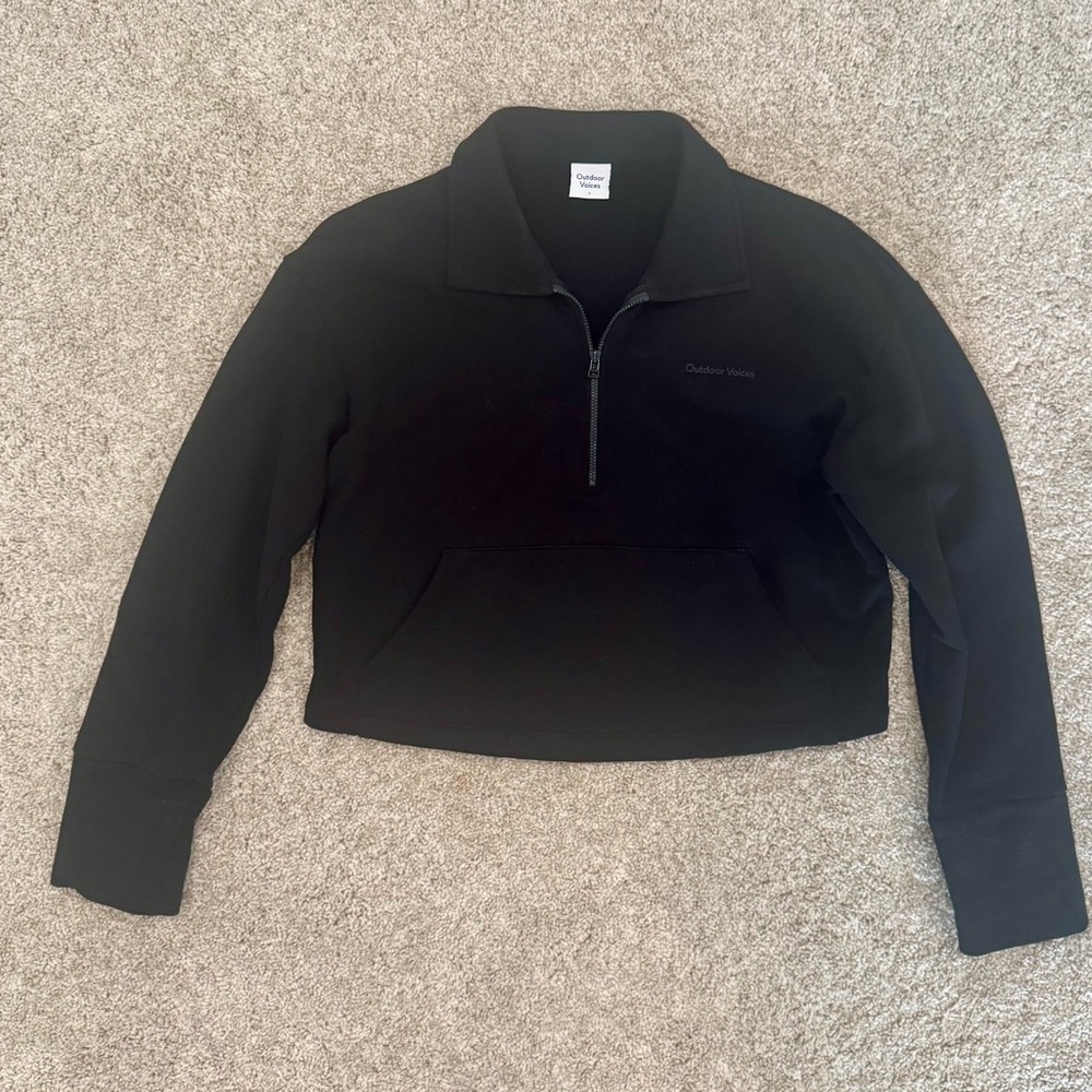 Outdoor Voices Black Quarter-Zip Sweatshirt with Front Pocket